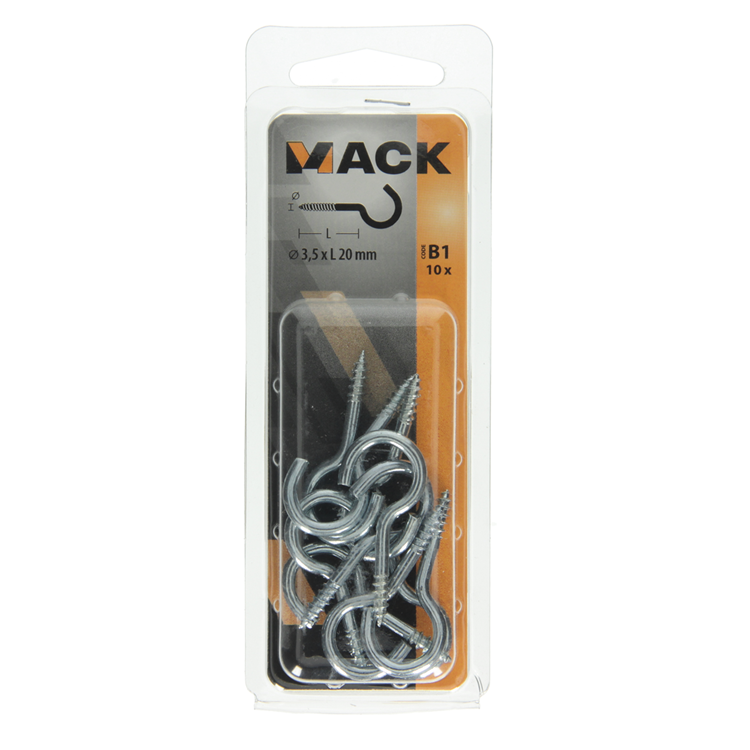 Load image into Gallery viewer, Mack 1017797 - schroefhaak staal verzinkt 10st 3,5 x 20 mm | 10 stuks