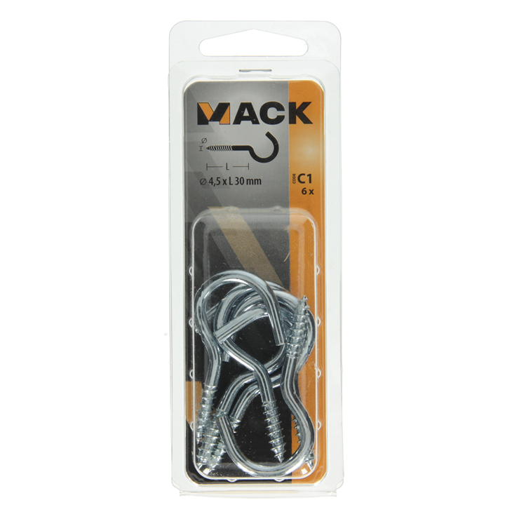 Load image into Gallery viewer, Mack 1017800 - schroefhaak staal verzinkt 6st 4,5 x 30 mm | 10 stuks