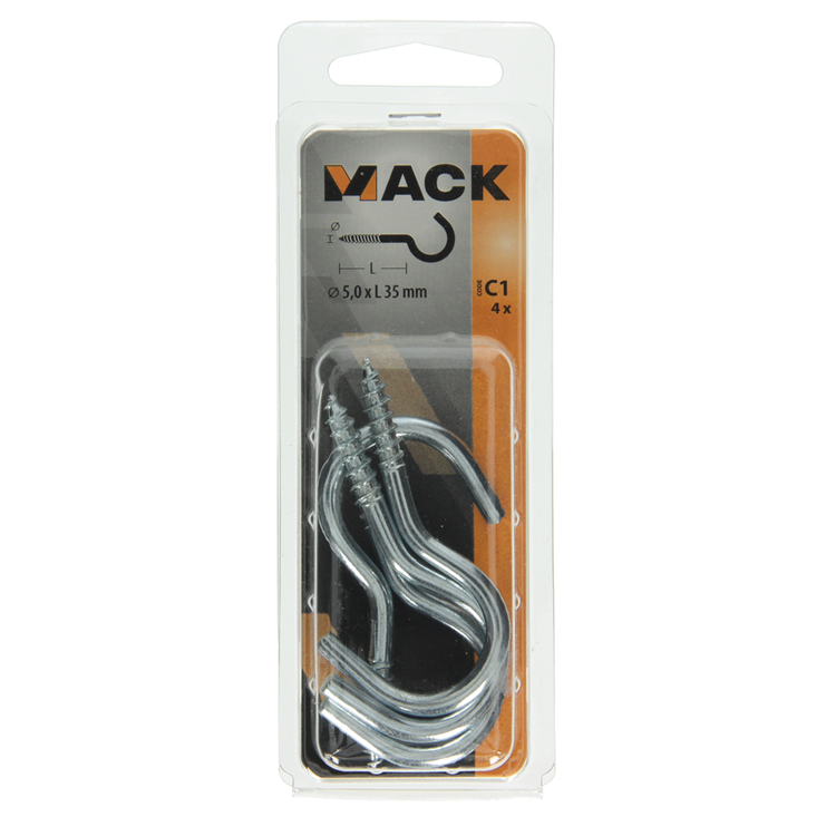 Load image into Gallery viewer, Mack 1017801 - schroefhaak staal verzinkt 4st 5,0 x 35 mm | 10 stuks