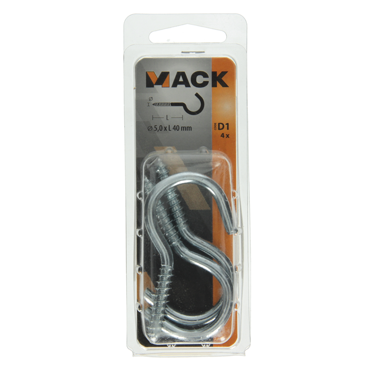 Load image into Gallery viewer, Mack 1017802 - schroefhaak staal verzinkt 4st 5,0 x 40 mm | 5 stuks