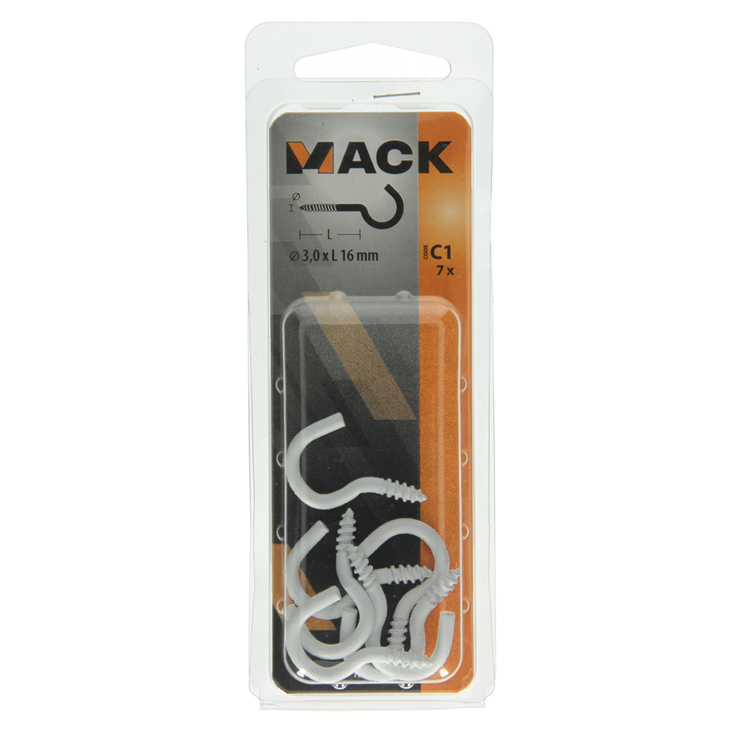 Load image into Gallery viewer, Mack 1017806 - schroefhaak staal wit 7 st 3,0 x 16 mm | 10 stuks
