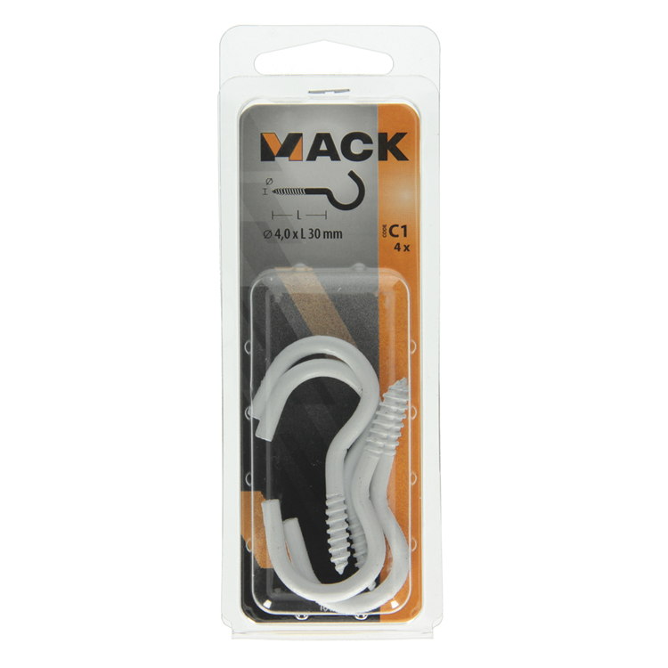Load image into Gallery viewer, Mack 1017808 - schroefhaak staal wit 4 st 4,0 x 30 mm | 10 stuks