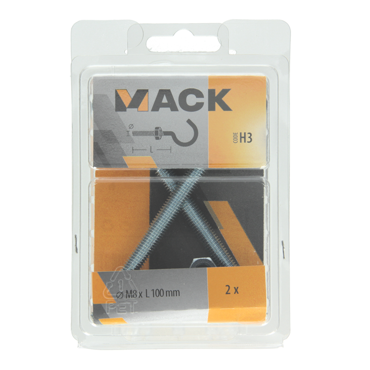Load image into Gallery viewer, Mack 1017814 - schroefhaak metrisch + moer verzinkt 2st m8 x 100 mm | 5 stuks