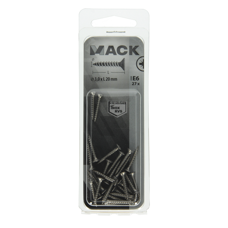 Load image into Gallery viewer, Mack 1019731 - spaanplaatschroef vz kop rvs 27 st 3,0 x 20 mm | 10 stuks