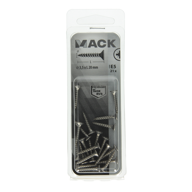 Load image into Gallery viewer, Mack 1019733 - spaanplaatschroef vz kop rvs 21 st 3,5 x 20 mm | 10 stuks