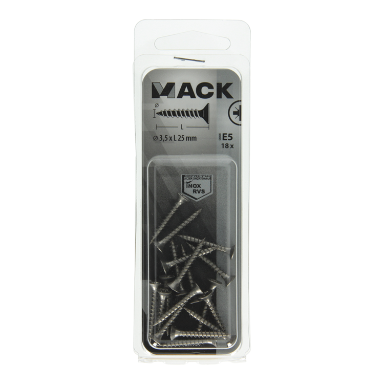 Load image into Gallery viewer, Mack 1019734 - spaanplaatschroef vz kop rvs 18 st 3,5 x 25 mm | 10 stuks