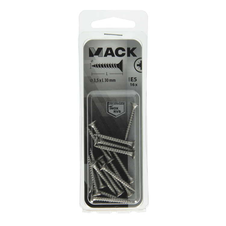 Load image into Gallery viewer, Mack 1019735 - spaanplaatschroef vz kop rvs 16 st 3,5 x 30 mm | 10 stuks