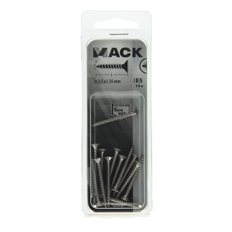 Load image into Gallery viewer, Mack 1019736 - spaanplaatschroef vz kop rvs 14 st 3,5 x 35 mm | 10 stuks