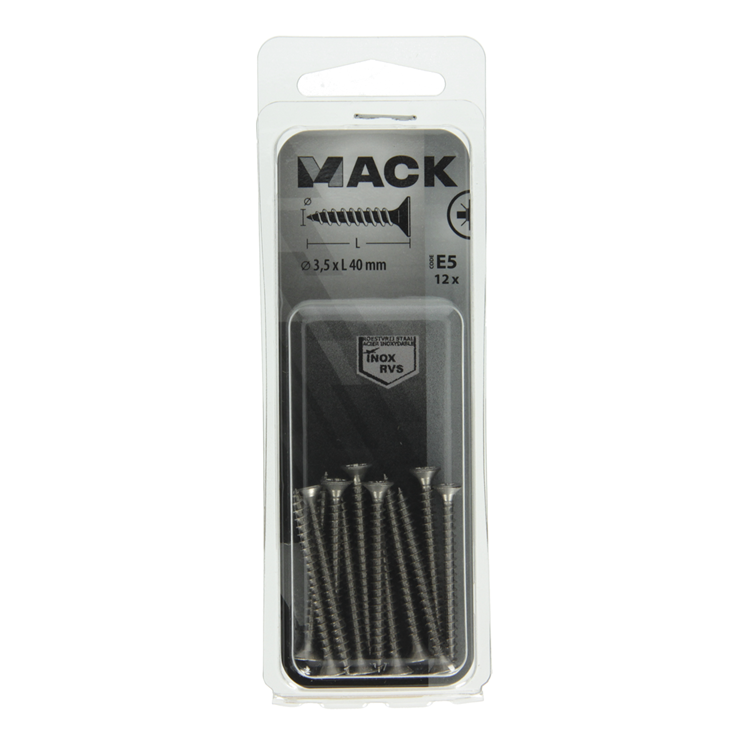 Load image into Gallery viewer, Mack 1019737 - spaanplaatschroef vz kop rvs 12 st 3,5 x 40 mm | 10 stuks
