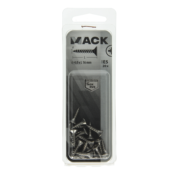 Load image into Gallery viewer, Mack 1019738 - spaanplaatschroef vz kop rvs 20 st 4,0 x 16 mm | 10 stuks