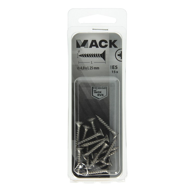Load image into Gallery viewer, Mack 1019740 - spaanplaatschroef vz kop rvs 15 st 4,0 x 25 mm | 10 stuks