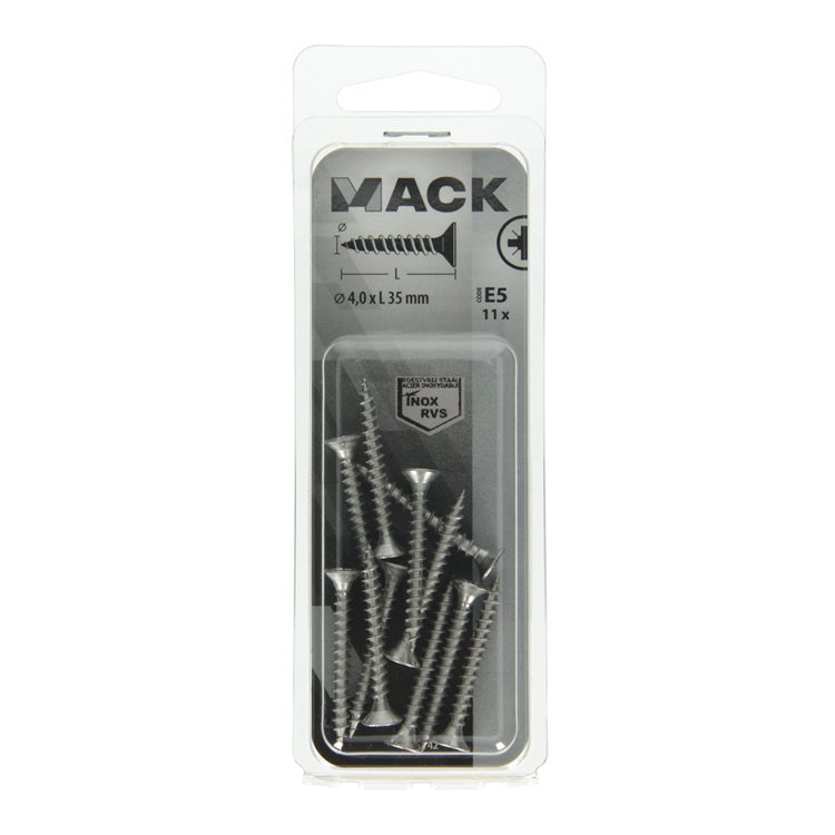 Load image into Gallery viewer, Mack 1019742 - spaanplaatschroef vz kop rvs 11 st 4,0 x 35 mm | 10 stuks