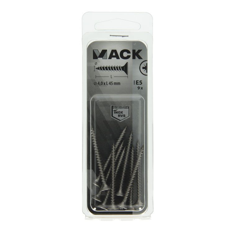 Load image into Gallery viewer, Mack 1019744 - spaanplaatschroef vz kop rvs 9 st 4,0 x 45 mm | 10 stuks
