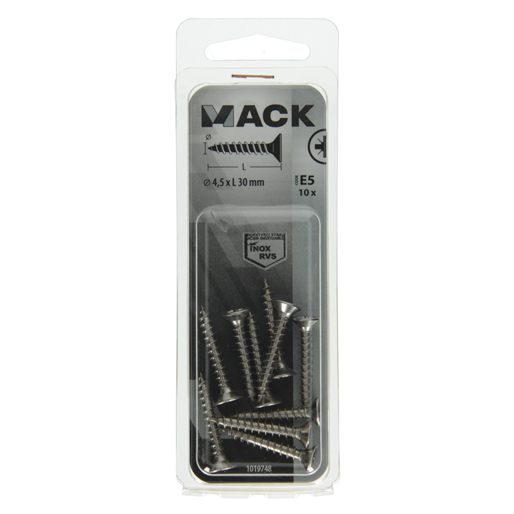 Load image into Gallery viewer, Mack 1019748 - spaanplaatschroef vz kop rvs 10 st 4,5 x 30 mm | 10 stuks