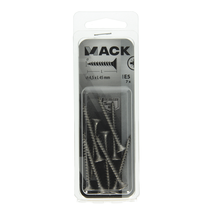 Afbeelding laden in galerijviewer, Mack 1019751 - spaanplaatschroef vz kop rvs 7 st 4,5 x 45 mm | 10 stuks