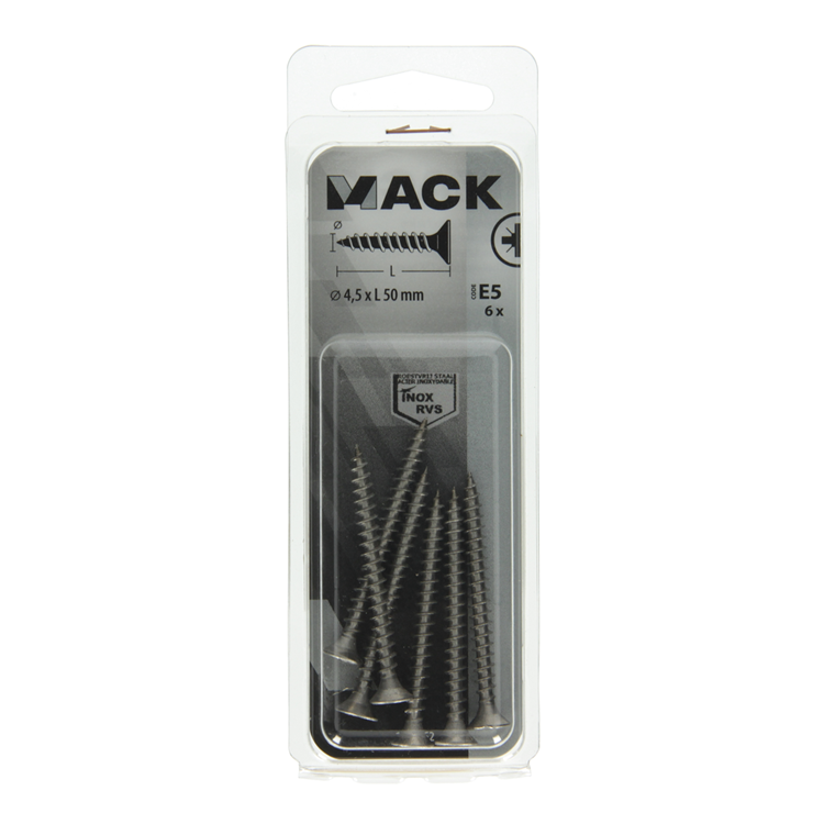 Load image into Gallery viewer, Mack 1019752 - spaanplaatschroef vz kop rvs 6 st 4,5 x 50 mm | 10 stuks