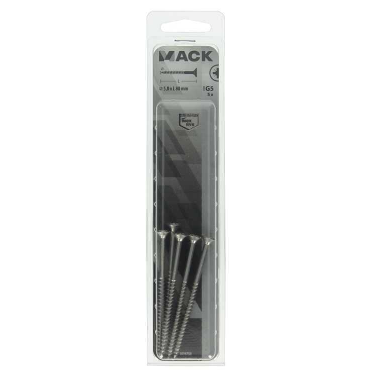 Load image into Gallery viewer, Mack 1019758 - spaanplaatschroef vz kop rvs 5 st 5,0 x 80 mm | 5 stuks