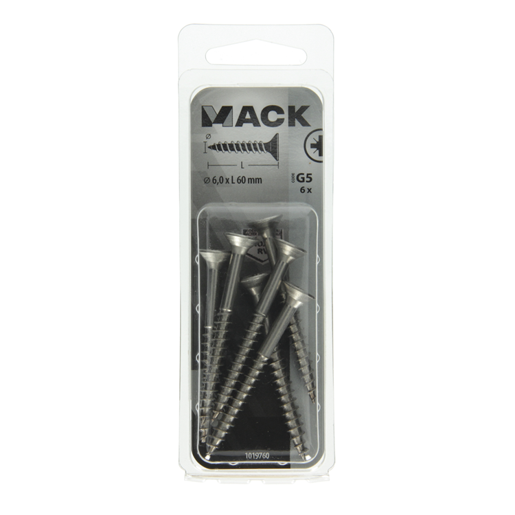 Load image into Gallery viewer, Mack 1019760 - spaanplaatschroef vz kop rvs 6 st 6,0 x 60 mm | 10 stuks