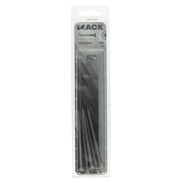 Load image into Gallery viewer, Mack 1019761 - spaanplaatschroef vz kop rvs 5 st 6,0 x 80 mm | 5 stuks