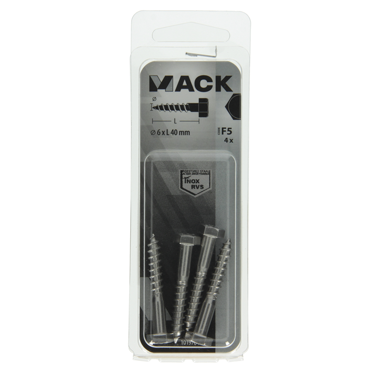 Afbeelding laden in galerijviewer, Mack 1019764 - houtdraadbout roestvrijstaal 4 st 6 x 40 mm | 10 stuks