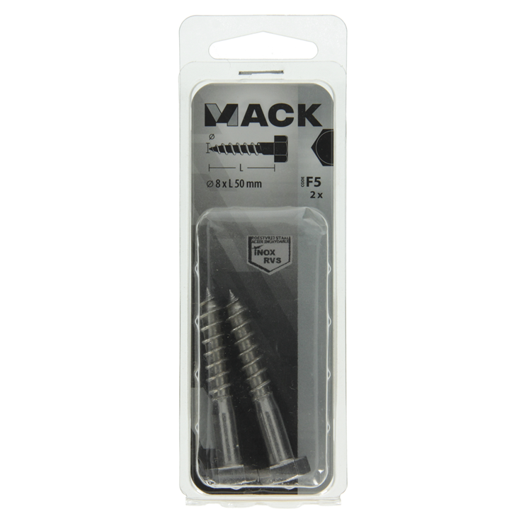 Load image into Gallery viewer, Mack 1019768 - houtdraadbout roestvrijstaal 2 st 8 x 50 mm | 10 stuks