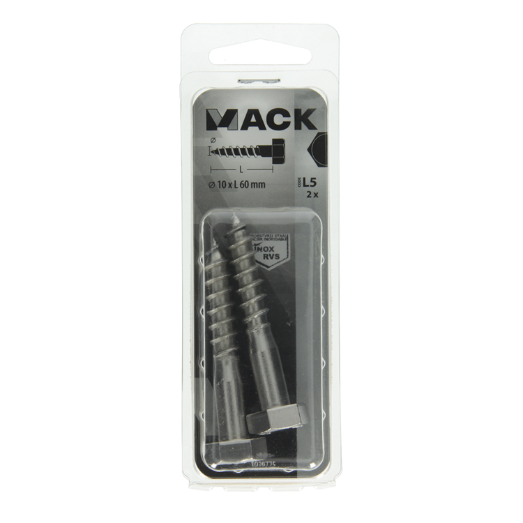 Load image into Gallery viewer, Mack 1019775 - houtdraadbout roestvrijstaal 2st 10 x 60 mm | 10 stuks