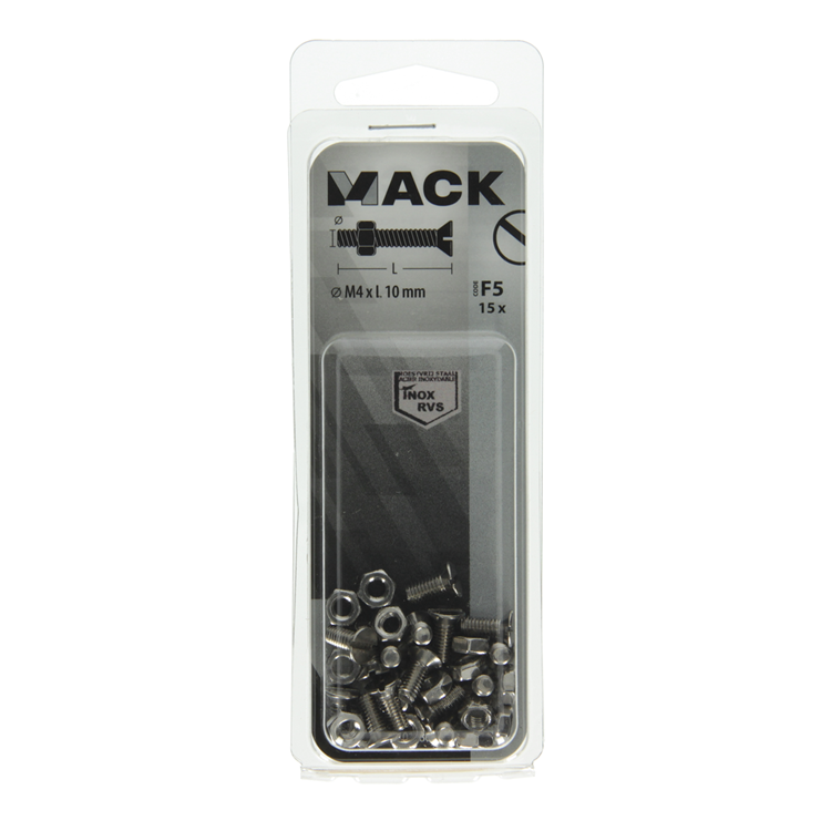 Load image into Gallery viewer, Mack 1019804 - metaalschroef verz. kop + moer rvs 15 st m4x10 | 10 stuks