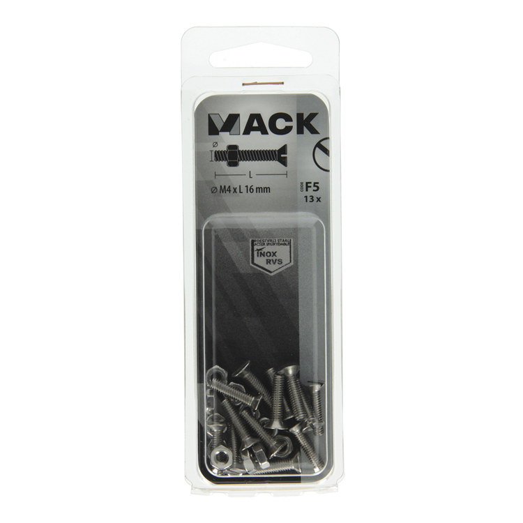 Load image into Gallery viewer, Mack 1019805 - metaalschroef verz. kop + moer rvs 13 st m4x16 | 10 stuks