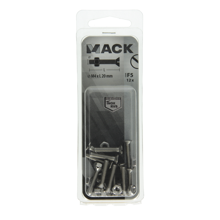 Load image into Gallery viewer, Mack 1019806 - metaalschroef verz. kop + moer rvs 12 st m4x20 | 10 stuks