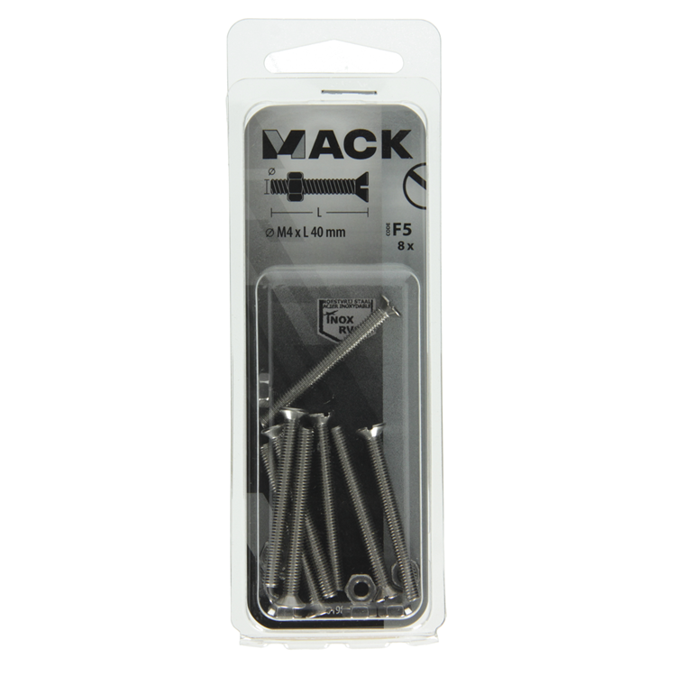 Load image into Gallery viewer, Mack 1019808 - metaalschroef verz. kop + moer rvs 8 st m4x40 | 10 stuks