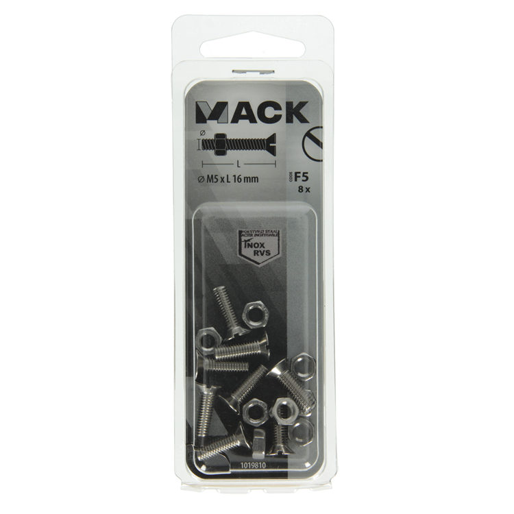 Load image into Gallery viewer, Mack 1019810 - metaalschroef verz. kop + moer rvs 8 st m5x16 | 10 stuks