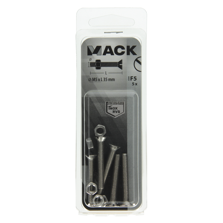 Load image into Gallery viewer, Mack 1019812 - metaalschroef verz. kop + moer rvs 5 st m5x35 | 10 stuks