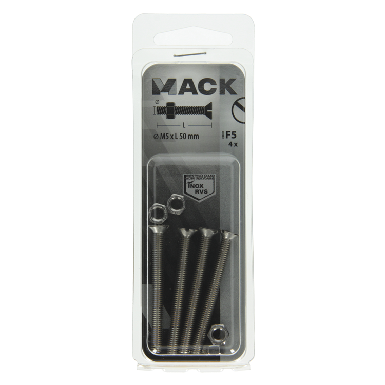 Load image into Gallery viewer, Mack 1019813 - metaalschroef verz. kop + moer rvs 4 st m5x50 | 10 stuks