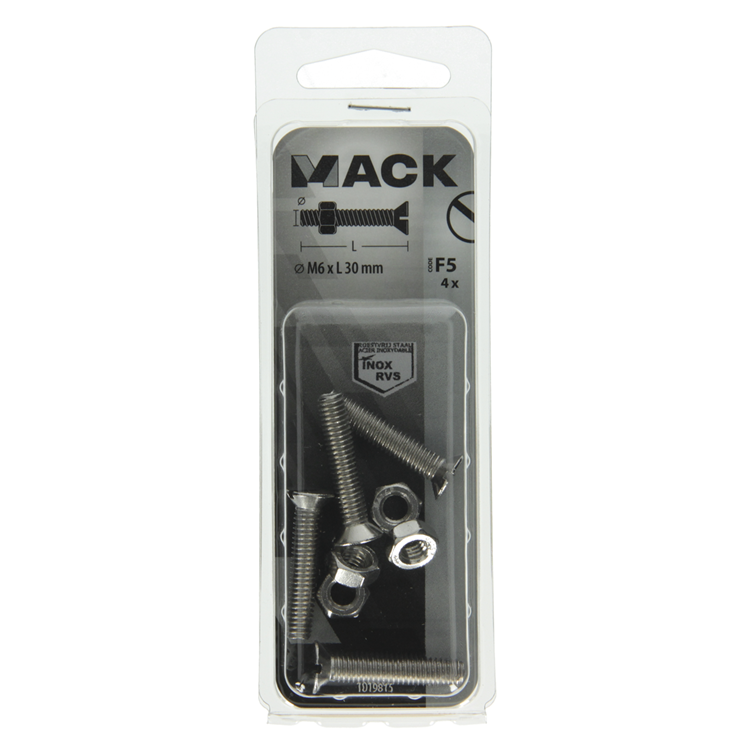 Load image into Gallery viewer, Mack 1019815 - metaalschroef verz. kop + moer rvs 4 st m6x30 | 10 stuks