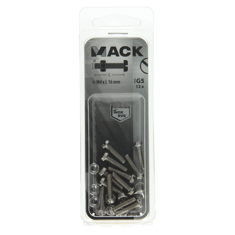 Load image into Gallery viewer, Mack 1019819 - metaalschroef cyl. kop + moer rvs 12 st m4x16 | 10 stuks