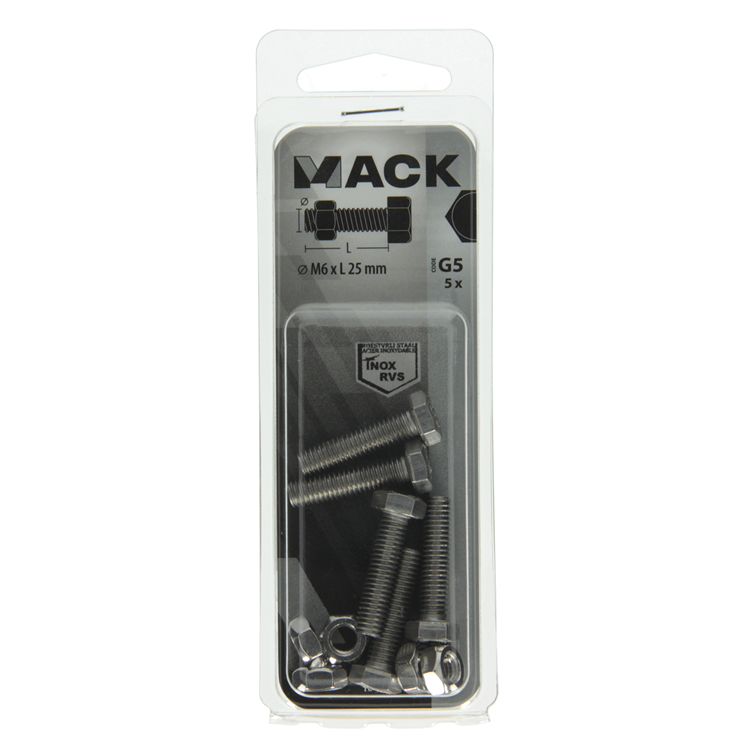 Load image into Gallery viewer, Mack 1019842 - tapbout + moer roestvrijstaal 5 st m6x25 | 10 stuks