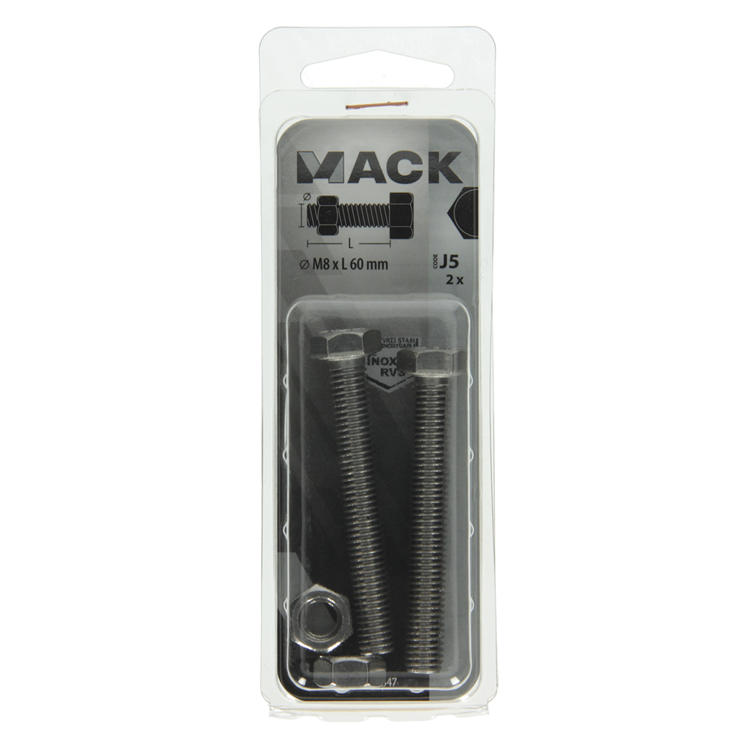 Load image into Gallery viewer, Mack 1019847 - tapbout + moer roestvrijstaal 2 st m8x60 | 10 stuks