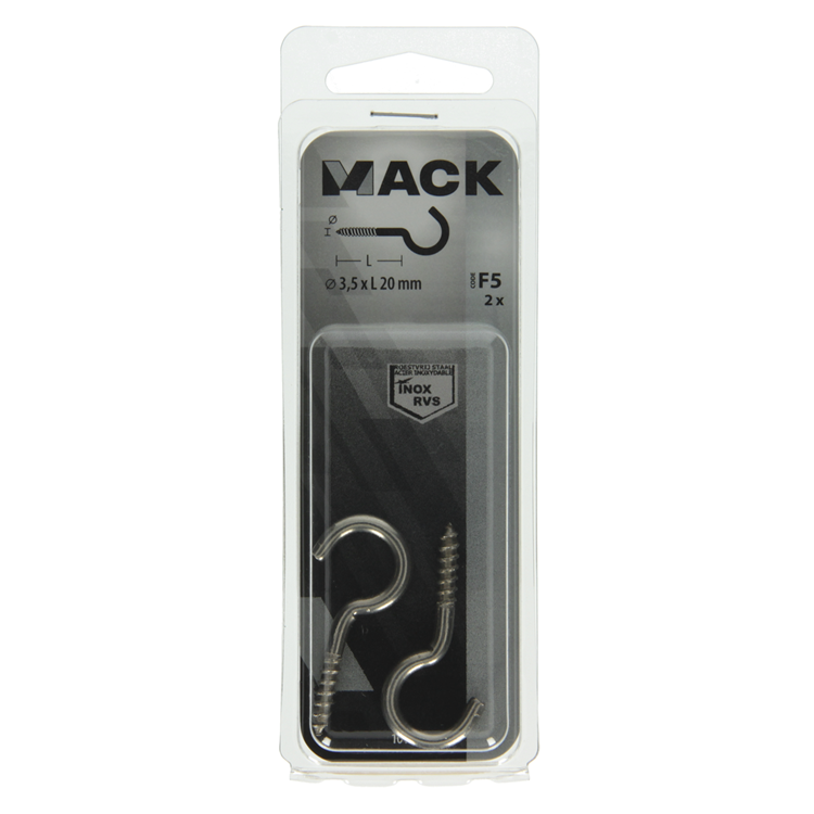 Load image into Gallery viewer, Mack 1019896 - schroefhaak roestvrijstaal 2 st 3,5 x 20 mm | 10 stuks