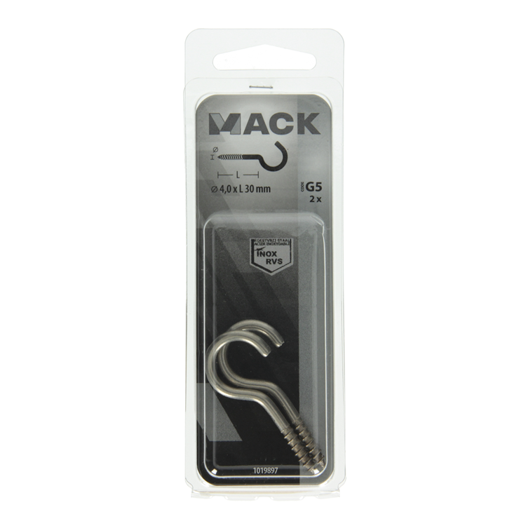Load image into Gallery viewer, Mack 1019897 - schroefhaak roestvrijstaal 2 st 4,0x30 mm | 10 stuks