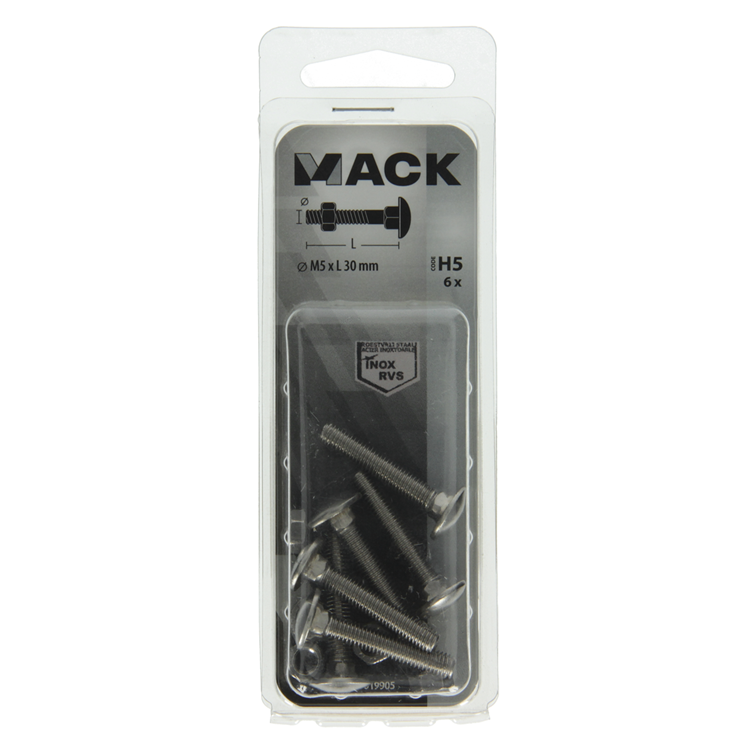 Load image into Gallery viewer, Mack 1019905 - houtbout + moer roestvrijstaal 6 st m5x30 mm | 10 stuks