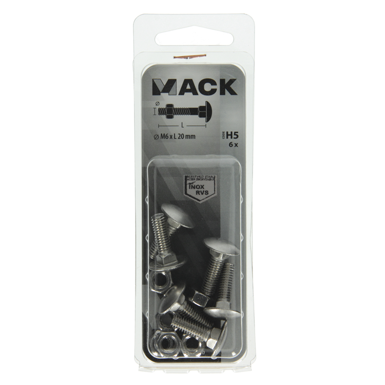 Load image into Gallery viewer, Mack 1019906 - houtbout + moer roestvrijstaal 6 st m6x20 mm | 10 stuks