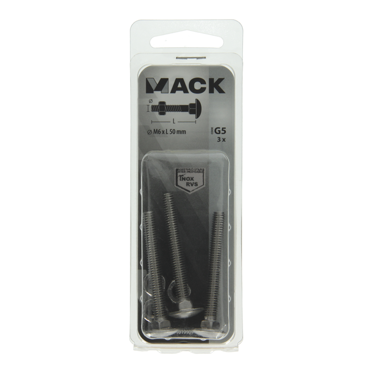 Load image into Gallery viewer, Mack 1019909 - houtbout + moer roestvrijstaal 3 st m6 x 50 mm | 10 stuks