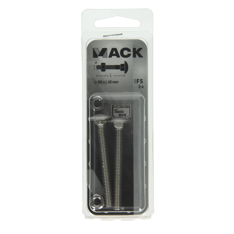 Load image into Gallery viewer, Mack 1019910 - houtbout + moer roestvrijstaal 2 st m6 x 60 mm | 10 stuks