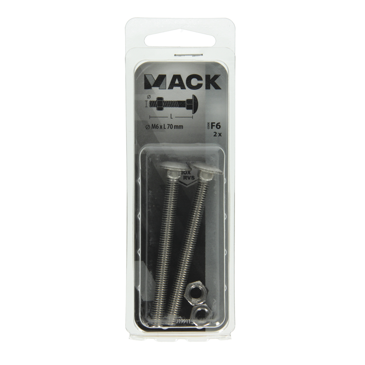 Load image into Gallery viewer, Mack 1019911 - houtbout + moer roestvrijstaal 2 st m6 x 70 mm | 10 stuks