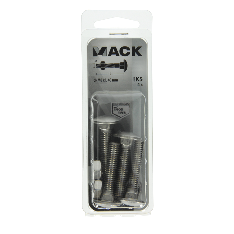 Load image into Gallery viewer, Mack 1019915 - houtbout + moer roestvrijstaal 4 st m8 x 40 mm | 5 stuks