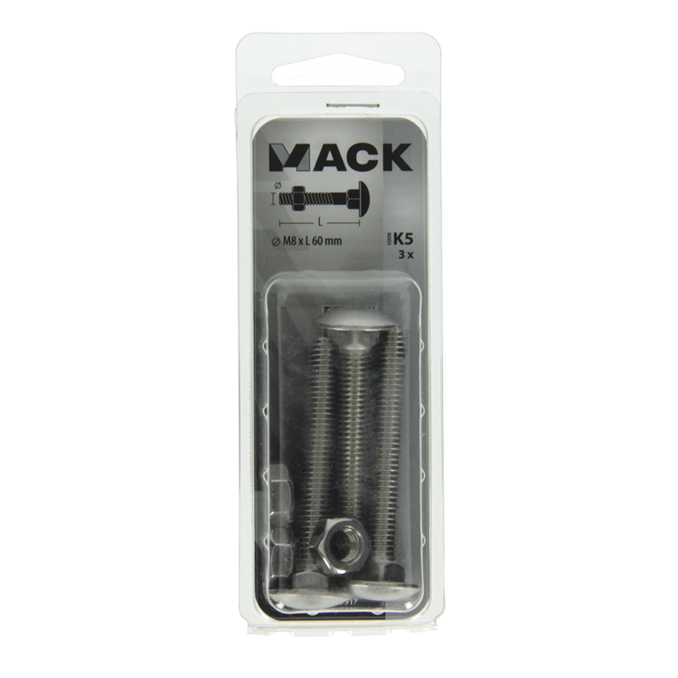 Load image into Gallery viewer, Mack 1019917 - houtbout + moer roestvrijstaal 3 st m8 x 60 mm | 5 stuks