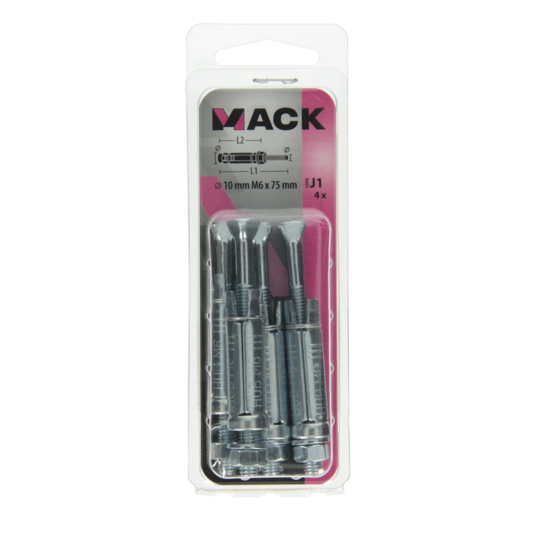 Load image into Gallery viewer, Mack 1019936 - keilbout met draadst. verzinkt 4 st m6 x 75 mm | 5 stuks
