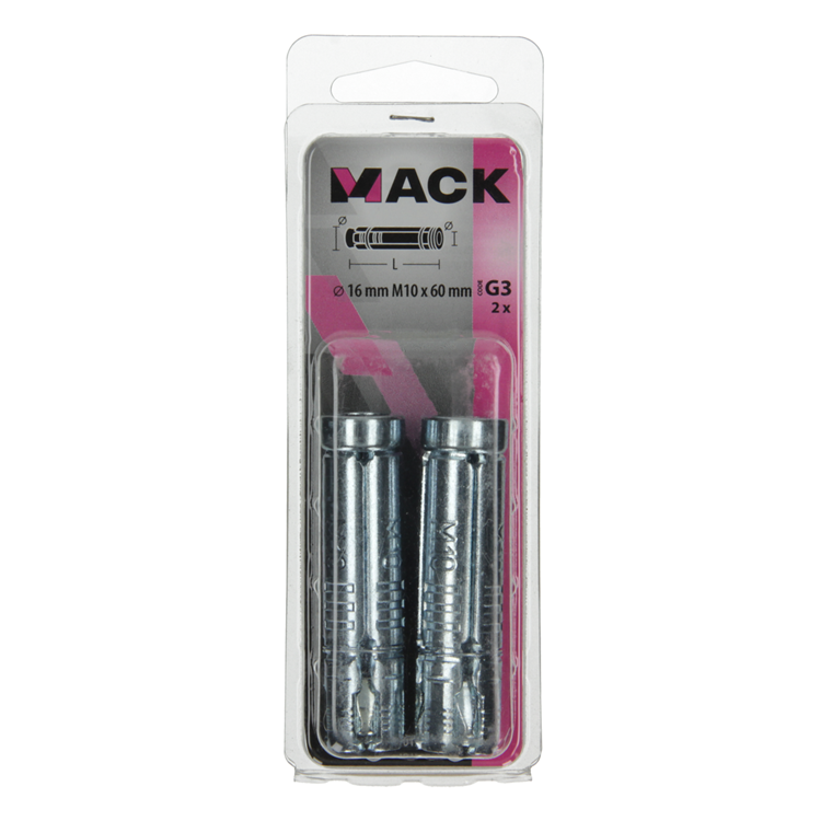 Afbeelding laden in galerijviewer, Mack 1019957 - keilbouthuls verzinkt 2 st m10 x 60 mm | 5 stuks