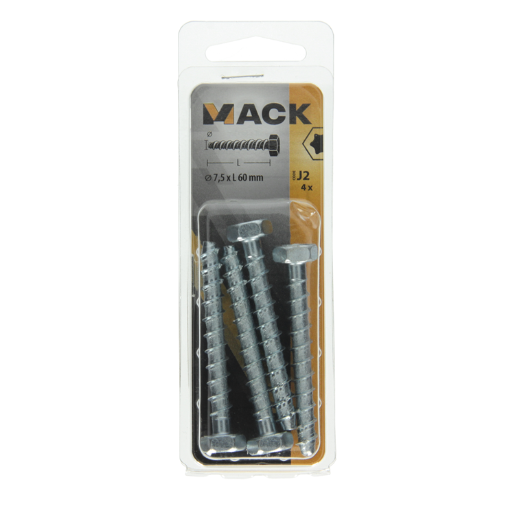 Load image into Gallery viewer, Mack 1019959 - betonschroef verzinkt 6kant 4st 7,5 x 60 mm | 5 stuks
