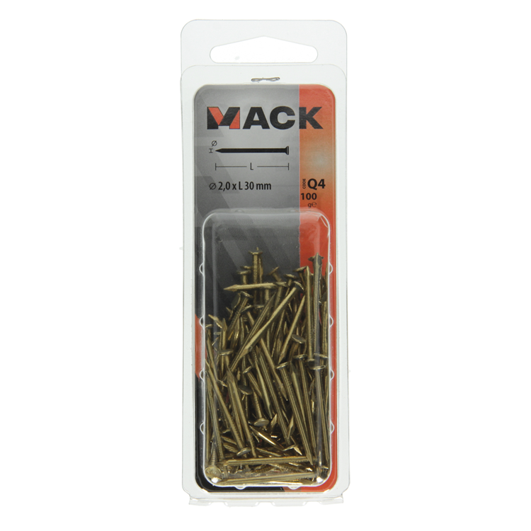 Afbeelding laden in galerijviewer, Mack 1017925 - nagel platte kop messing 100gr2,0 x 30 mm | 5 stuks